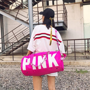 2019 Women Travel Duffle Fashion Pink Letter Handbags Large Capacity Travel Totes Waterproof Beach Bag Shoulder Bag