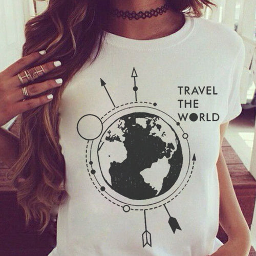 Summer Women T Shirt Cosmic Belief Harajuku New Ins Travel The World Tshirt Women Cartoon Printed Vogue Casual Tee Shirt Femme