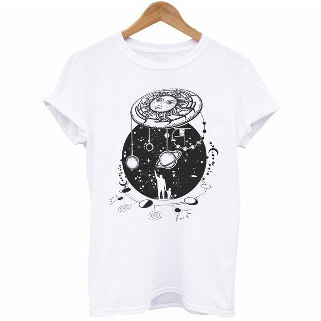 Summer Women T Shirt Cosmic Belief Harajuku New Ins Travel The World Tshirt Women Cartoon Printed Vogue Casual Tee Shirt Femme