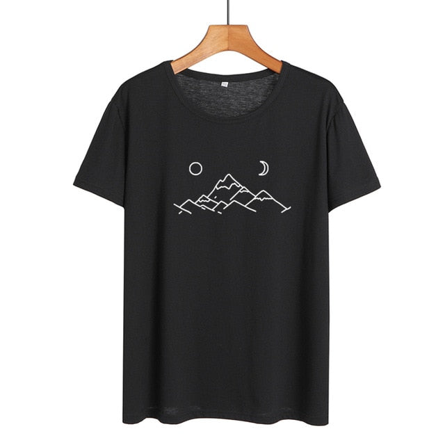 Outdoor Harajuku Graphic Tee Women Summer Tops Travel Hiking Lover Printed Tshirt Black White Cotton T-shirt Female Camisetas