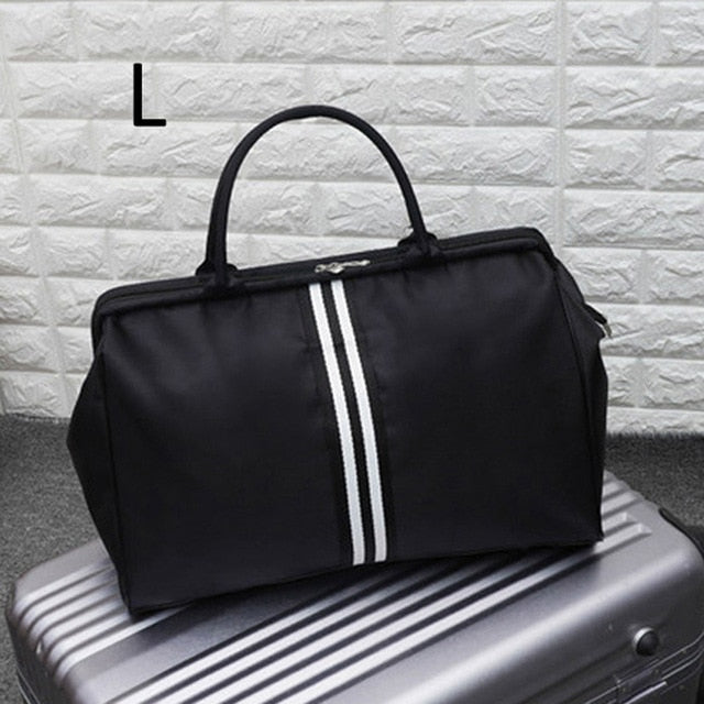 Women Overnight Weekend Traveling Bag Ladies Stripe Handbag Big Travel Bag Light Luggage Men Foldable Duffle Bags Korean XA637WB