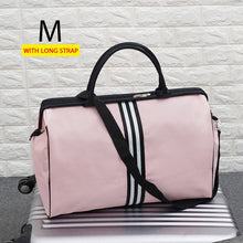 Load image into Gallery viewer, Women Overnight Weekend Traveling Bag Ladies Stripe Handbag Big Travel Bag Light Luggage Men Foldable Duffle Bags Korean XA637WB