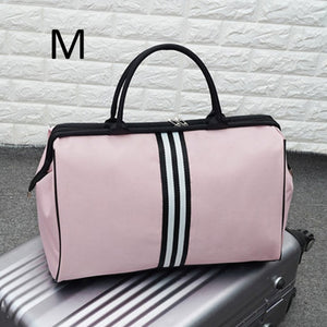 Women Overnight Weekend Traveling Bag Ladies Stripe Handbag Big Travel Bag Light Luggage Men Foldable Duffle Bags Korean XA637WB