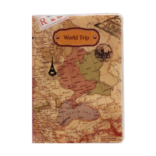 PVC Flat Printing World Map Passport Holder Travel Card Case Document Cover Air Travel Accessory