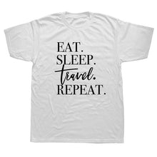 Load image into Gallery viewer, Funny Print Eat Sleep Travel Airplane Heartbeat Joke T-shirt Husband Casual Short Sleeve Cotton Streetwear Hip Hop T Shirts Men