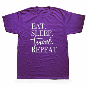 Funny Print Eat Sleep Travel Airplane Heartbeat Joke T-shirt Husband Casual Short Sleeve Cotton Streetwear Hip Hop T Shirts Men