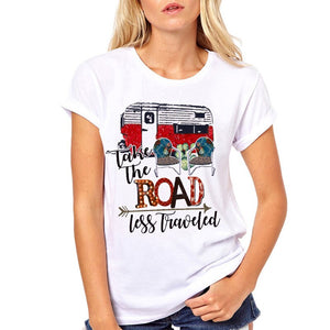 Women Clothes Take The Road Trip Less Traveled Car Leopard Print Ladies Woman Harajuku Punk Top Tee Shirt T Female T-shirt