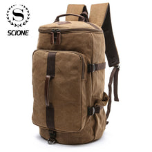 Load image into Gallery viewer, Scione Men Large Capacity Cylinder Backpacks Canvas Luggage Shoulder Bags Duffle Travel Waterproof Solid Leather Casual Case