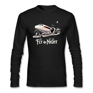 Slim T-shirt Mens aeroplane travel CrewNeck Long Sleeve Men 100% Cotton Cool Dad Tees Flying enthusiast taste T-shirt Fly Night