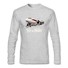 Load image into Gallery viewer, Slim T-shirt Mens aeroplane travel CrewNeck Long Sleeve Men 100% Cotton Cool Dad Tees Flying enthusiast taste T-shirt Fly Night