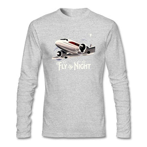 Slim T-shirt Mens aeroplane travel CrewNeck Long Sleeve Men 100% Cotton Cool Dad Tees Flying enthusiast taste T-shirt Fly Night