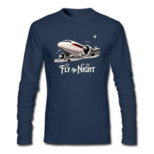 Load image into Gallery viewer, Slim T-shirt Mens aeroplane travel CrewNeck Long Sleeve Men 100% Cotton Cool Dad Tees Flying enthusiast taste T-shirt Fly Night