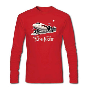 Slim T-shirt Mens aeroplane travel CrewNeck Long Sleeve Men 100% Cotton Cool Dad Tees Flying enthusiast taste T-shirt Fly Night