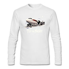 Load image into Gallery viewer, Slim T-shirt Mens aeroplane travel CrewNeck Long Sleeve Men 100% Cotton Cool Dad Tees Flying enthusiast taste T-shirt Fly Night