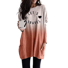 Load image into Gallery viewer, New Fashion Let Is Travel Letters Aircraft Print Gradient Long Sleeve Pocket T-Shirt For Women Tops Harajuku Off The Plus Size