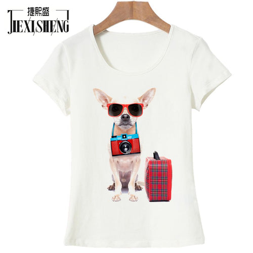 Cartoon image travel puppy Women Casual T Shirt For Girls Summer Female Shirt Short Sleeved Ladies T-shirts Woman Tops Feminine