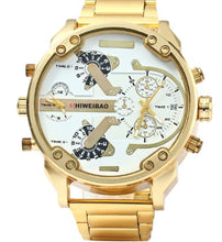 Load image into Gallery viewer, Big Watch Men Luxury Golden Steel Watchband Men's Quartz Watches Dual Time Zone Military Relogio Masculino Casual Clock Man XFCS