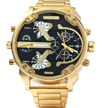 Load image into Gallery viewer, Big Watch Men Luxury Golden Steel Watchband Men's Quartz Watches Dual Time Zone Military Relogio Masculino Casual Clock Man XFCS