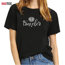 Load image into Gallery viewer, 100% Cotton T-shirt Women Short Sleeve Sweatwear Black Summer Tops Letter Traveler Printed Funny T Shirt Femme Camisetas Mujer