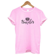 Load image into Gallery viewer, 100% Cotton T-shirt Women Short Sleeve Sweatwear Black Summer Tops Letter Traveler Printed Funny T Shirt Femme Camisetas Mujer