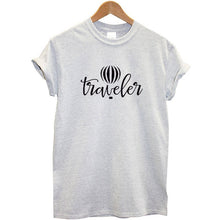 Load image into Gallery viewer, 100% Cotton T-shirt Women Short Sleeve Sweatwear Black Summer Tops Letter Traveler Printed Funny T Shirt Femme Camisetas Mujer