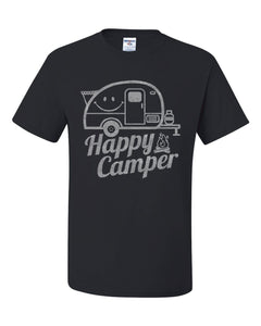 Happy Camper T-Shirt Rv Tourism Camping Summer Nature Travel 2019 Designer New Short-Sleeve Cotton Print Men Striped T Shirt