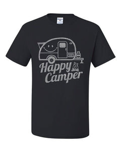 Happy Camper T-Shirt Rv Tourism Camping Summer Nature Travel 2019 Designer New Short-Sleeve Cotton Print Men Striped T Shirt