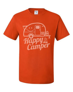 Happy Camper T-Shirt Rv Tourism Camping Summer Nature Travel 2019 Designer New Short-Sleeve Cotton Print Men Striped T Shirt