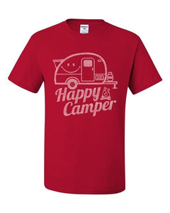 Happy Camper T-Shirt Rv Tourism Camping Summer Nature Travel 2019 Designer New Short-Sleeve Cotton Print Men Striped T Shirt