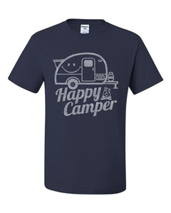 Happy Camper T-Shirt Rv Tourism Camping Summer Nature Travel 2019 Designer New Short-Sleeve Cotton Print Men Striped T Shirt