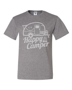 Happy Camper T-Shirt Rv Tourism Camping Summer Nature Travel 2019 Designer New Short-Sleeve Cotton Print Men Striped T Shirt